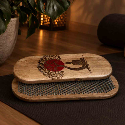 Sadhu board with nails step 8 mm. made from oak wood for standing on nails in yoga studio.
