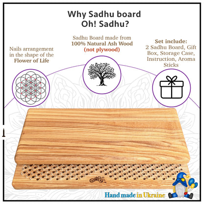 Natural Ash sadhu board with nails arranged in shape flower of life comes with gift box, fabric case, aroma sticks and instruction