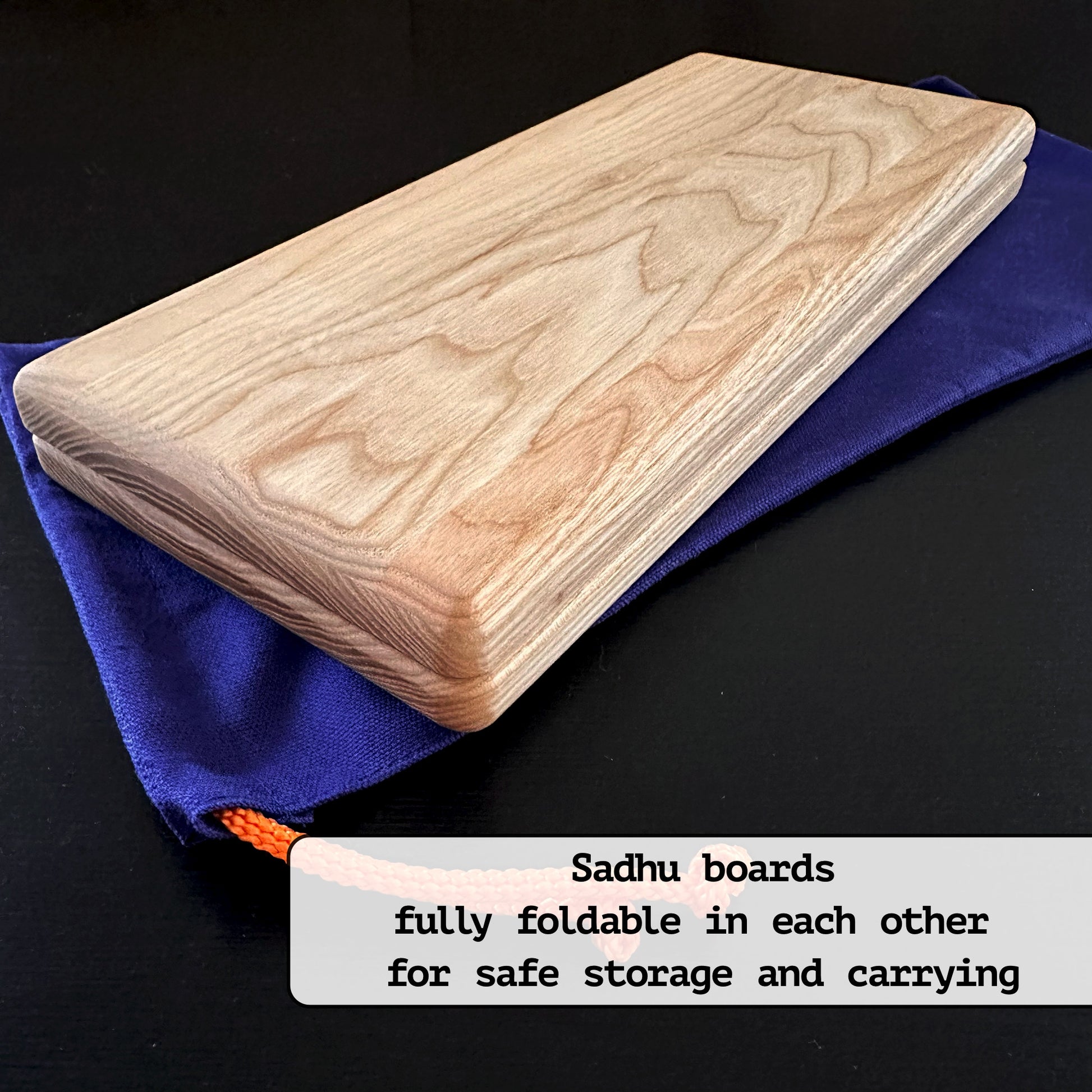 ash wood sadhu board folded into each other with violet pouch