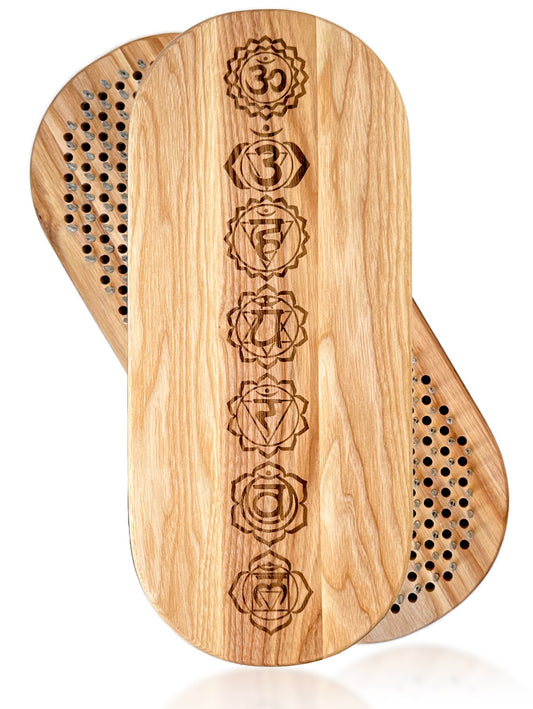 sadhu board nails from wood in oval shape and chakras engraving