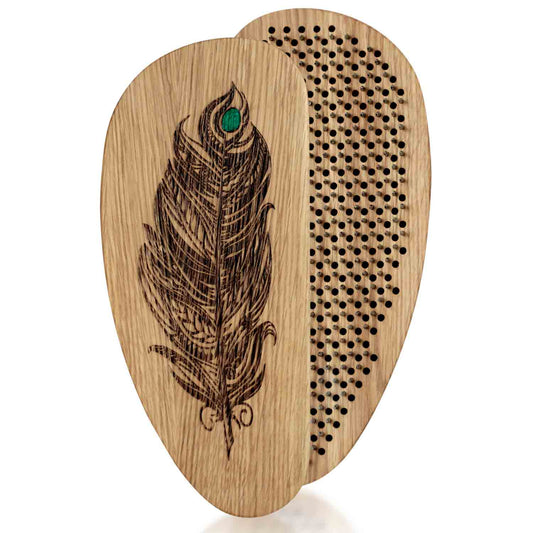 Sadhu board with nails for beginners with a feather design on a white background