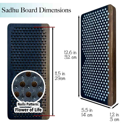 Dimensions and Flower of Life nail pattern of a Sadhu Board 10 mm.