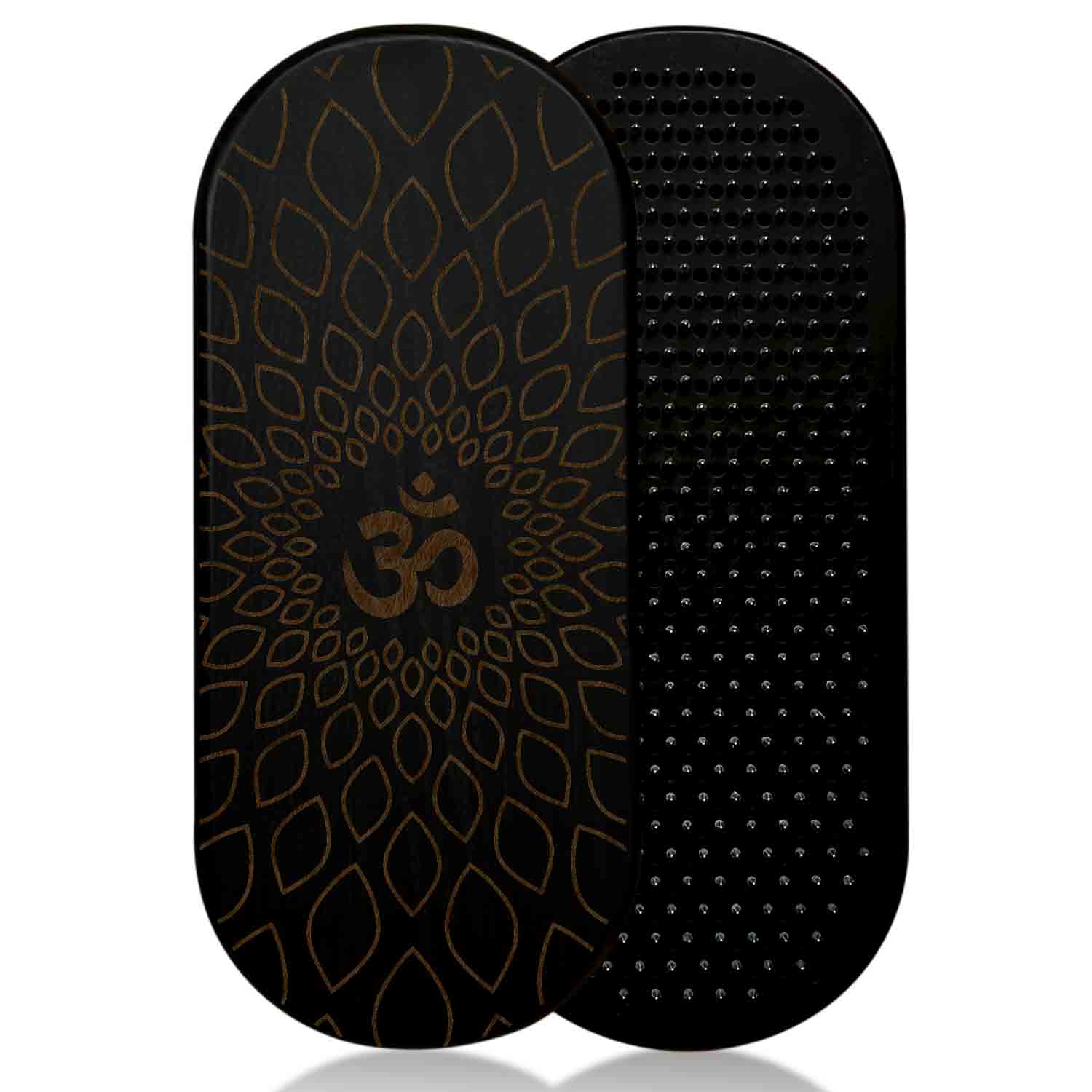 Black nails board for feet with Om symbol and nail surface on a white background