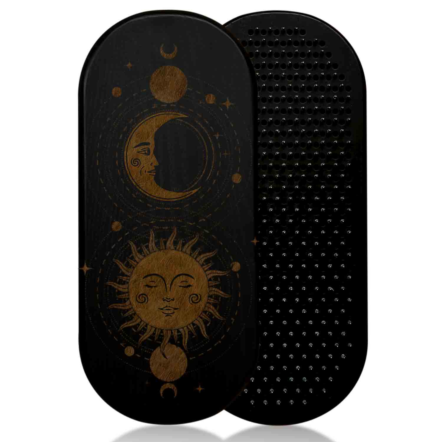 Black sadhu board with sun and moon design