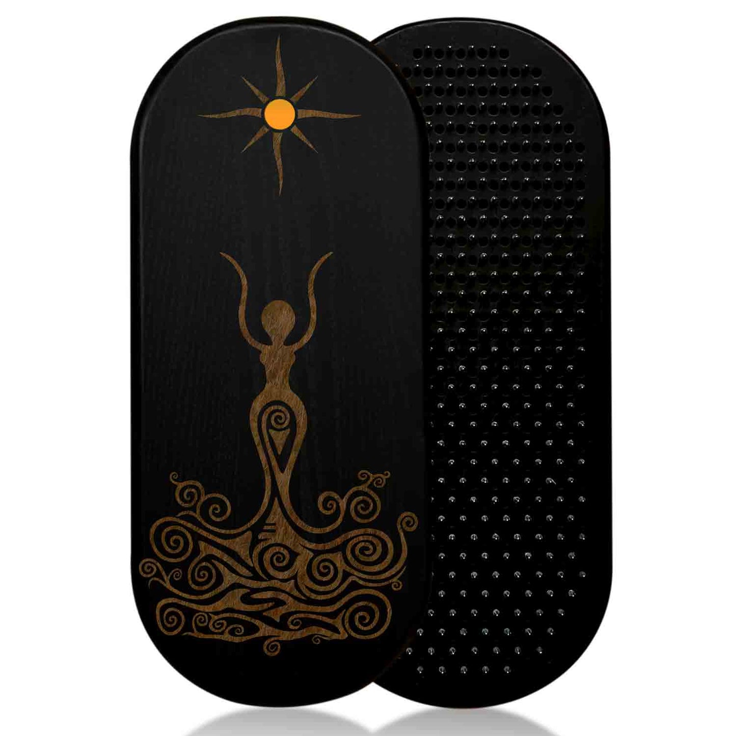 Black sadhu nail board with spiral goddess design with epoxy decoration