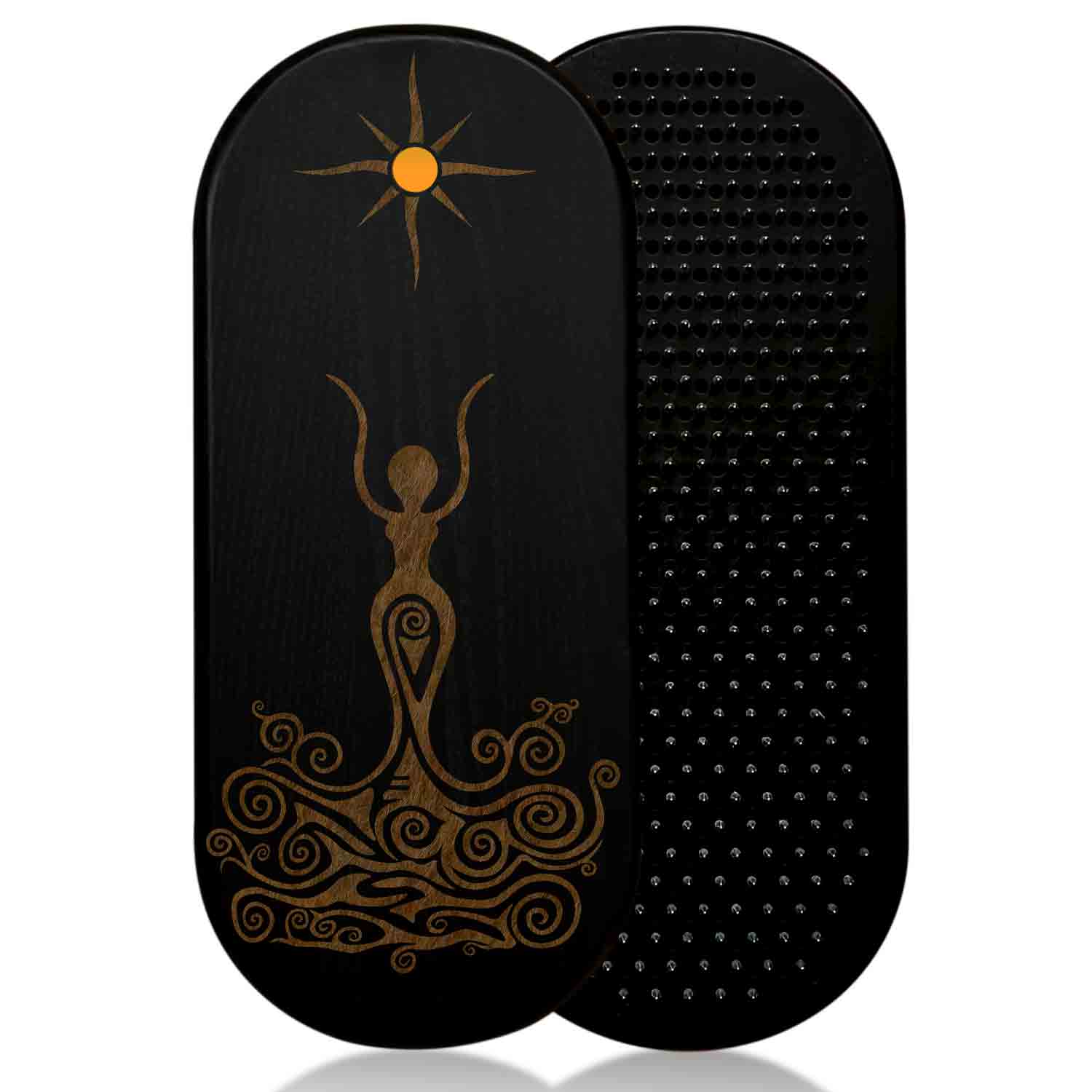 Black sadhu nail board with spiral goddess design with epoxy decoration