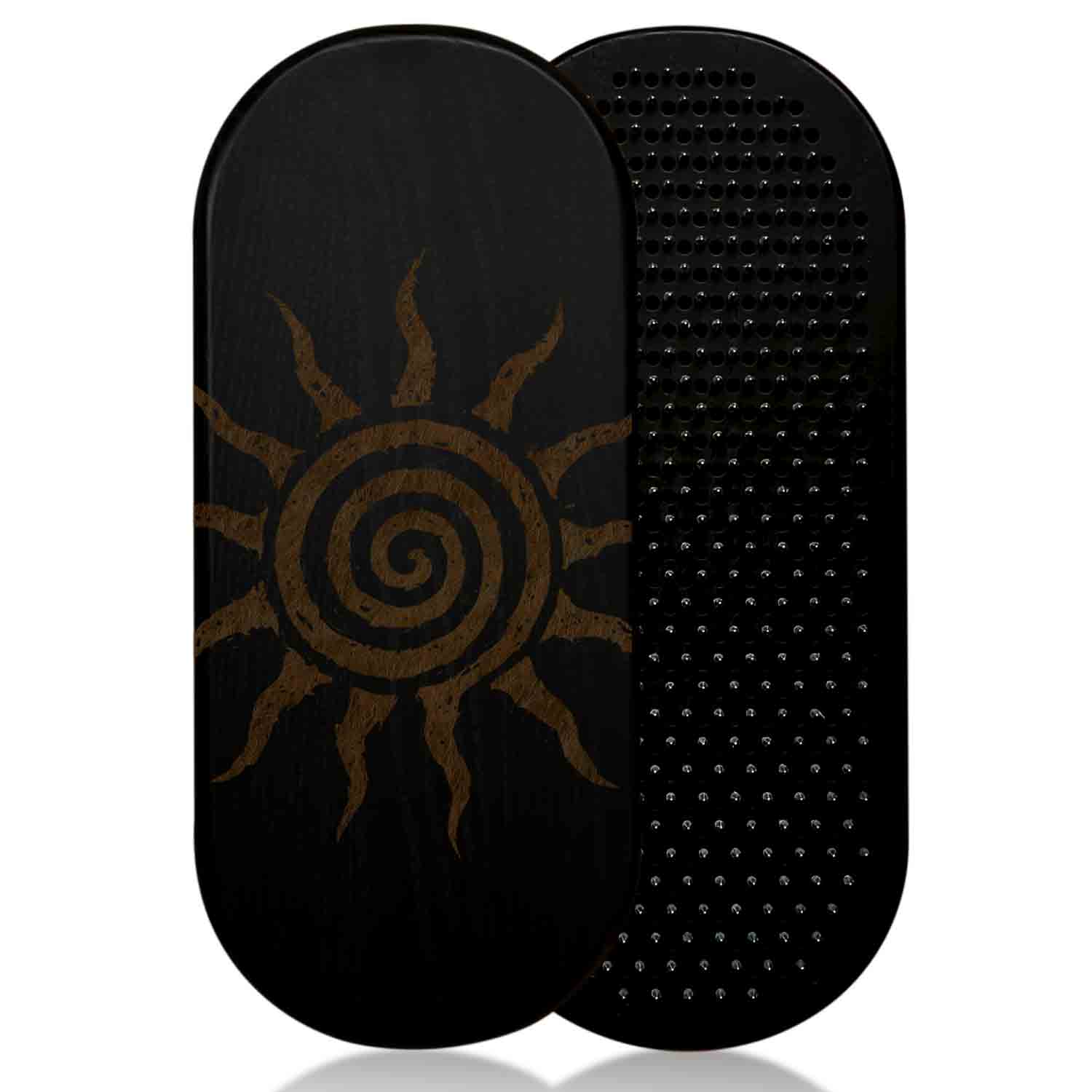 Black ash wood sadhu board with nails for yoga with spiral sun engravig