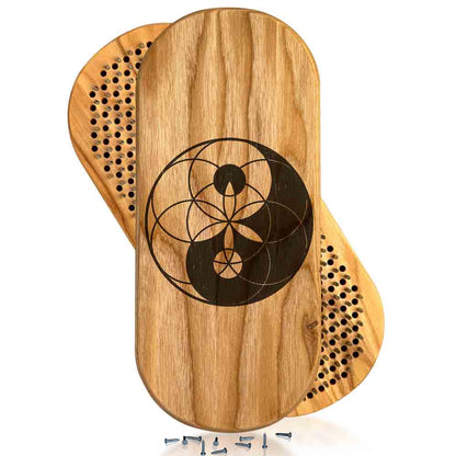 Sadhu board from ash wood for beginners with yin yang and flower of life design