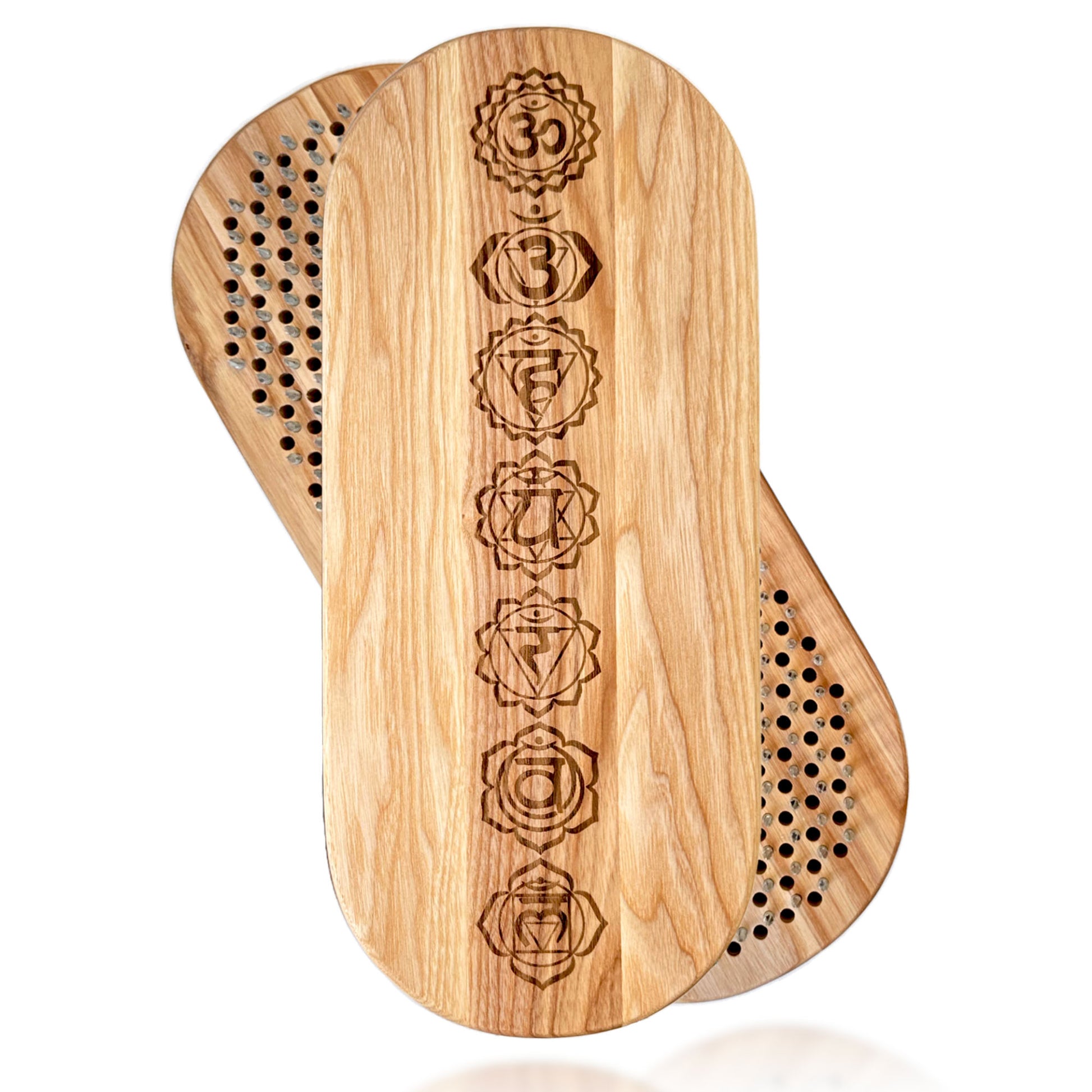 sadhu nail board from wood in oval shape and chakras engraving