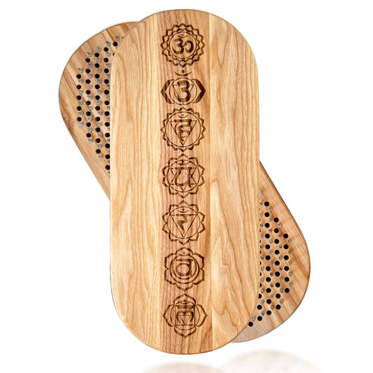 sadhu nail board from wood in oval shape and chakras engraving