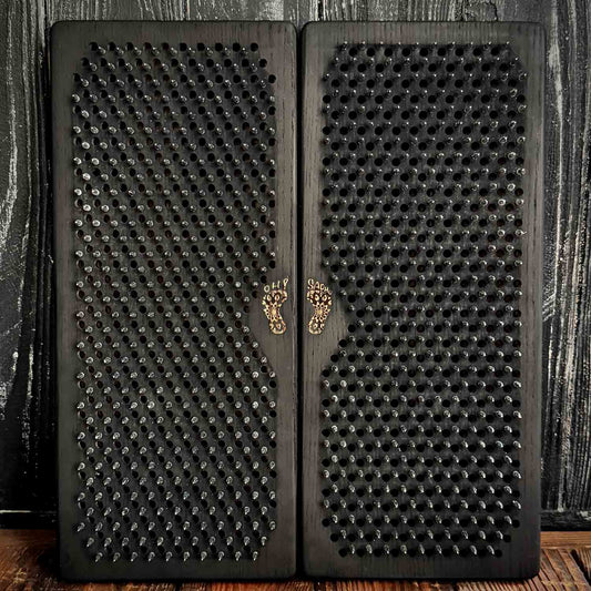 Black Sadhu board with nails for standing meditation and grounding practice