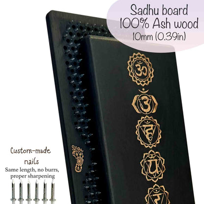 sadhu board made from ash wood in black color with custom-made nails.