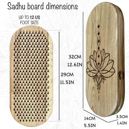 Wooden sadhu nals board with measurements and Lotus and chakras design on a white background