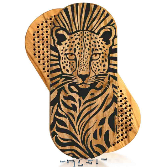 Sadhu board for yoga with a leopard design on a white background