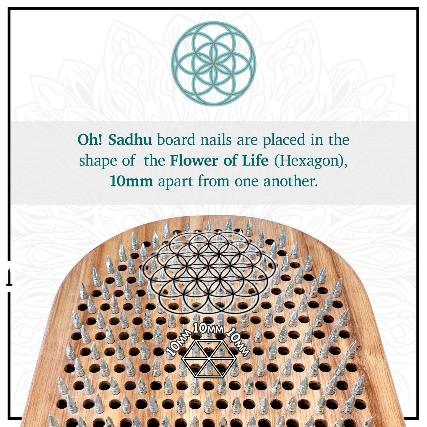 Nails arrangement of sadhu board in the shape of flower of life and equal 10mm