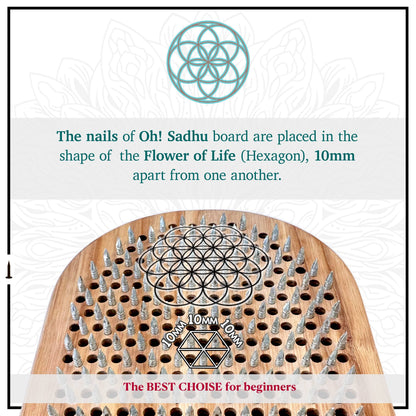 Flower of life placed on wooden Sadhu board with nails