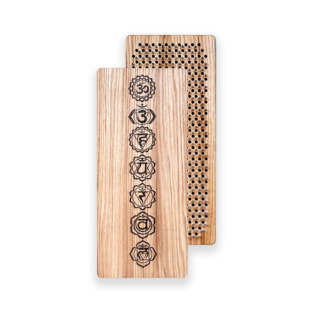 Wooden sadhu board with nails with chakras engraving