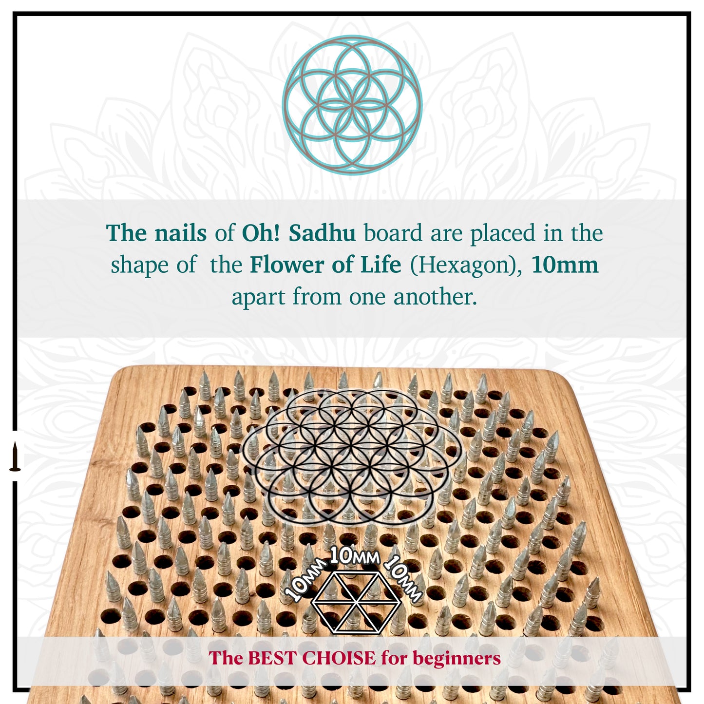 nails step 10mm in shape of flower of life on wooden board